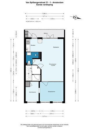 Floor plan - Van Spilbergenstraat 31-1, 1057 PW Amsterdam 